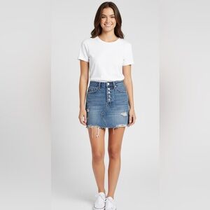 Free People Ripped 100% Cotton Denim Mini Skirt in Breezy Blue Sz. 26 Sz. 2